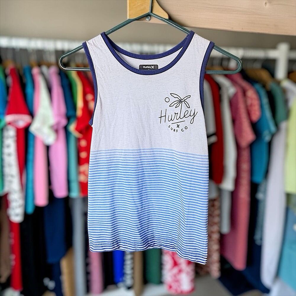Hurley Boys Tank Top Size Small Blue Colorblock Pocket Graphic EUC Summer